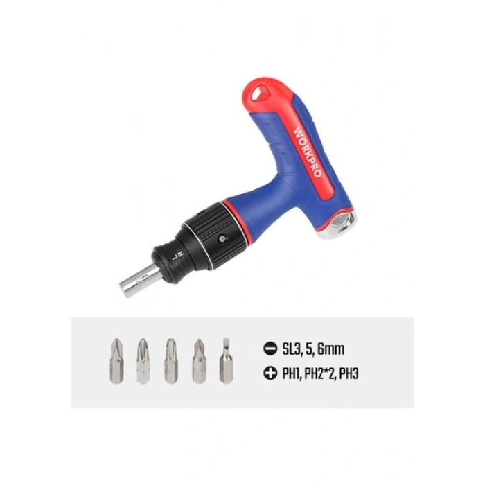 Workpro WP221072 7-In-1 Profesyonel Cr-V T- Saplı Cırcırlı Manyetik Tornavida Seti