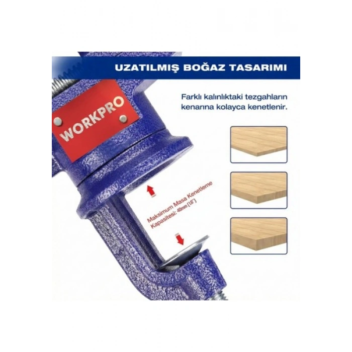 Workpro WP233010 65MM 360° Döner Tabanlı Örslü Profesyonel Mini Tezgâh Mengene