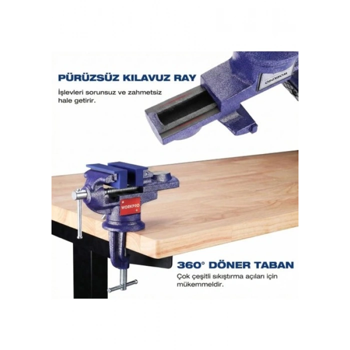 Workpro WP233010 65MM 360° Döner Tabanlı Örslü Profesyonel Mini Tezgâh Mengene