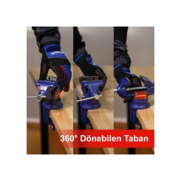 Workpro WP233010 65MM 360° Döner Tabanlı Örslü Profesyonel Mini Tezgâh Mengene