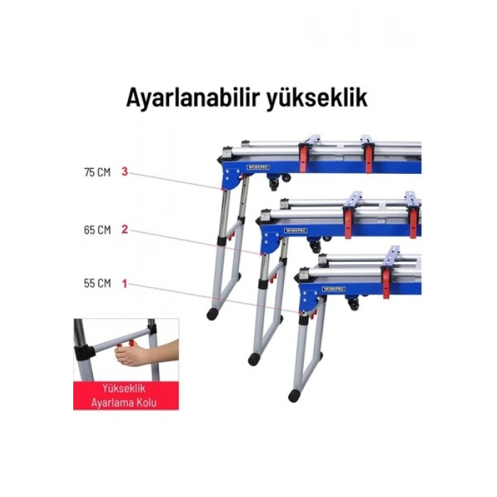 Workpro WP289020 150KG 4’ü 1 Arada Tekerlekli Çok Amaçlı Profesyonel Çalışma Tezgâhı