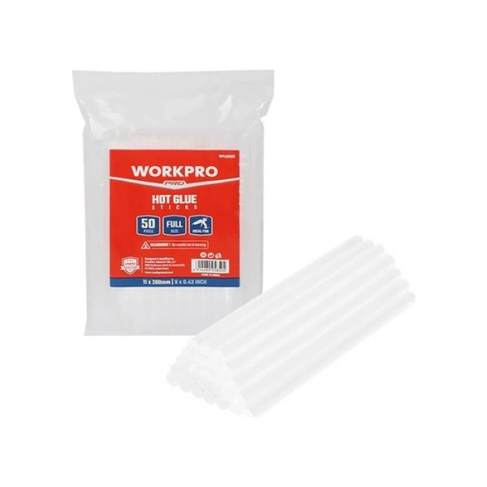 Workpro WP432002 11X200MM Sıcak Silikon Tabancası Için 50 Adet Şeffaf Yedek Silikon/mum