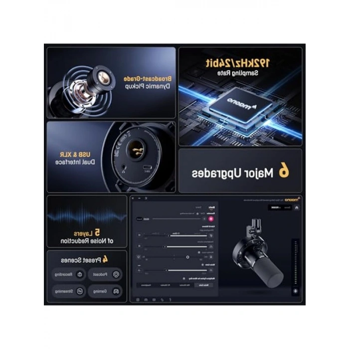 XLR/USB Podcast Mikrofon, 192kHz Hi-Fi Ses Kalitesi