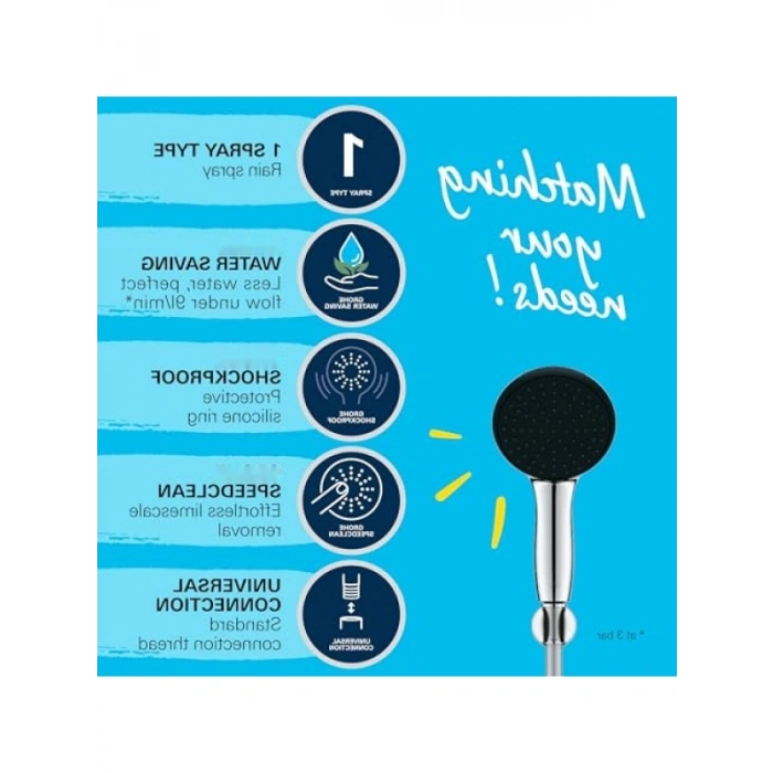 Yağmur Akışlı El Duşu Seti - 110 mm, Krom Renk