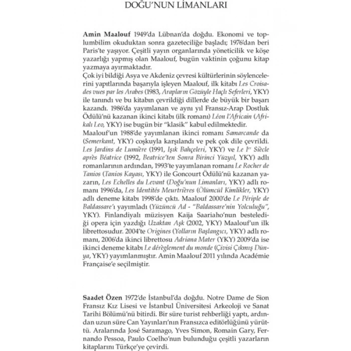 Yapı Kredi Yayınları Amin Maalouf Doğunun Limanları Ciltsiz