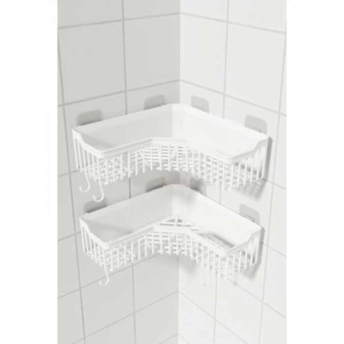 Yapışkanlı 2li Köşe Banyo Rafı – Duvar Organizeri, Şampuanlık