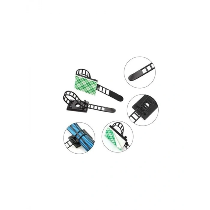 Yapışkanlı Ayarlanabilir Kablo Toplama Klips Seti - 20 Adet