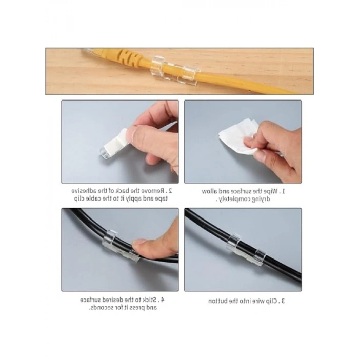 Yapışkanlı Kablo Sabitleyici Klips, 20 Adet