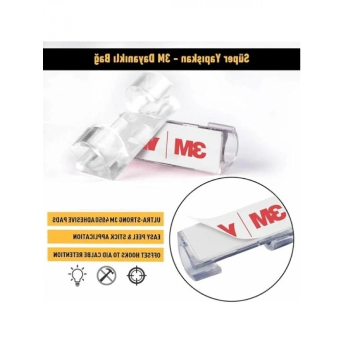 Yapışkanlı Kablo Sabitleyici Klipsler - 60 Adet