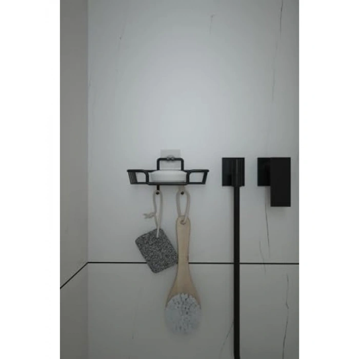 Yapışkanlı Kancalı Çok Amaçlı Siyah Mutfak Rafı