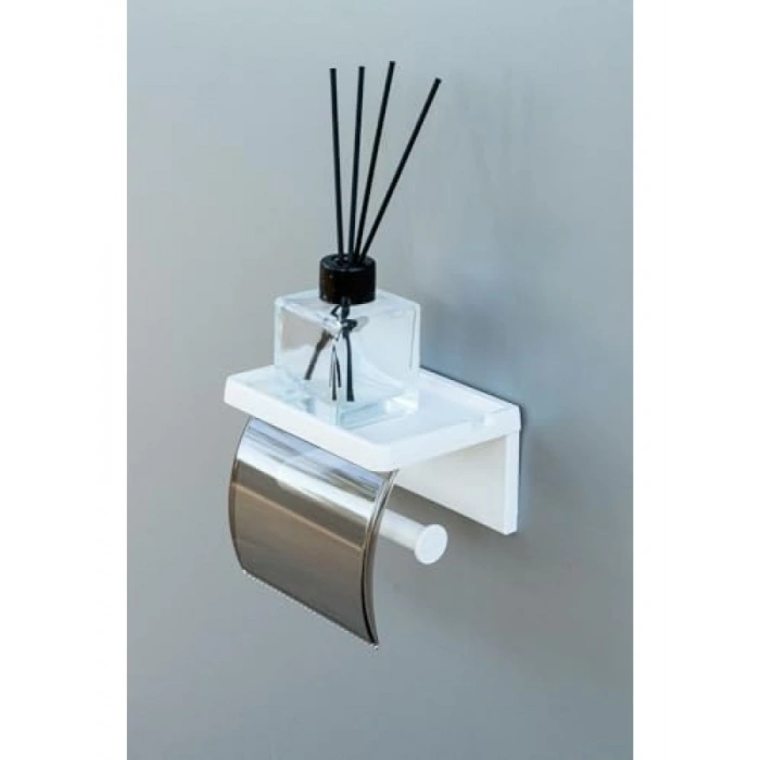 Yapışkanlı Kapaklı Tuvalet Kağıdı Askısı - Beyaz