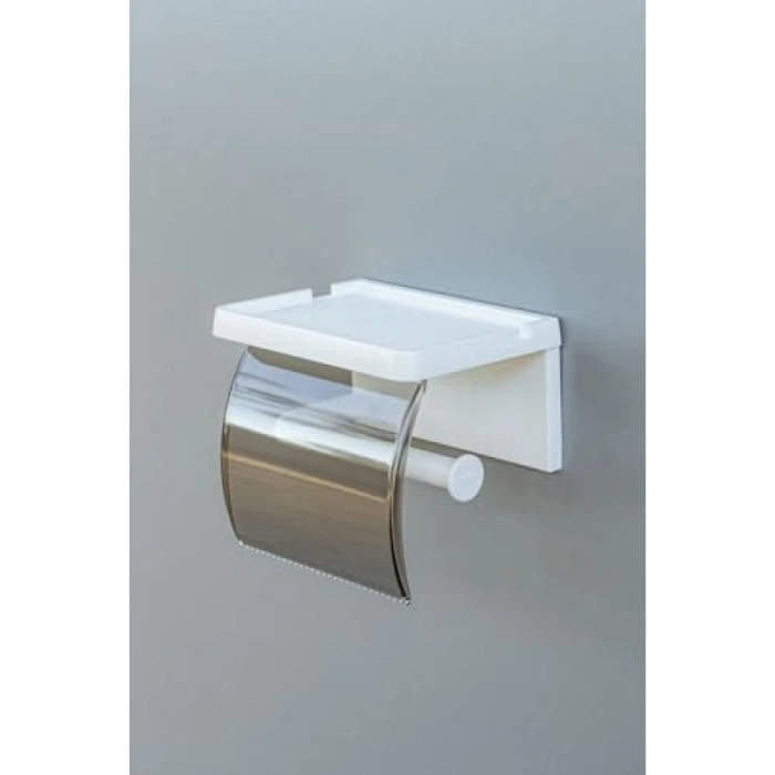 Yapışkanlı Kapaklı Tuvalet Kağıdı Askısı - Beyaz
