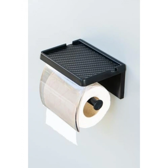 Yapışkanlı Kapaklı Tuvalet Kağıdı Askısı, Plastik Organizer, Siyah
