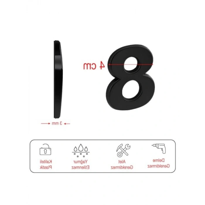 Yapışkanlı Kapı Numarası 50 mm Siyah Renk 8 Rakam