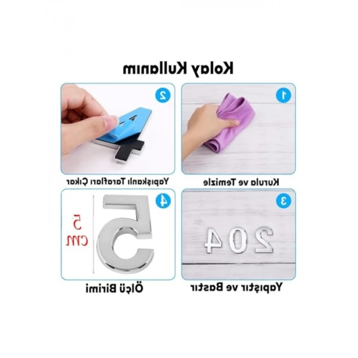 Yapışkanlı Kapı Numarası - Küçük Boy, Krom Renk