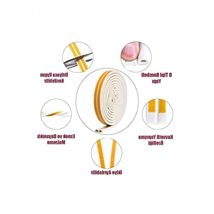 Yapışkanlı Kapı ve Pencere İzolasyon Kauçuk Bant, 5.6 Metre