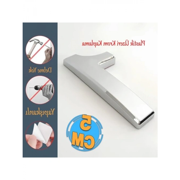 Yapışkanlı Krom Renk Kapı Numarası - 50 mm Boyut