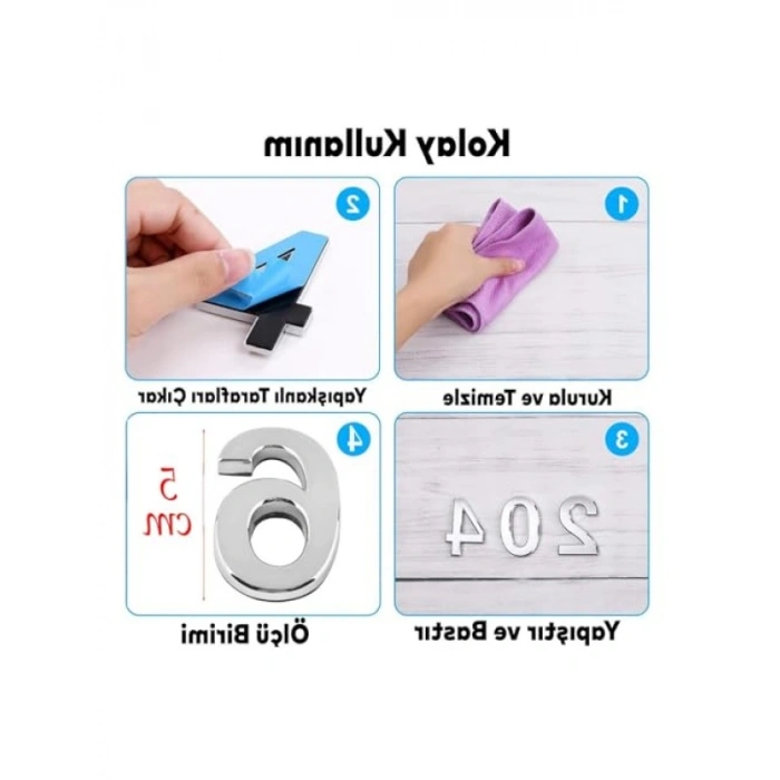 Yapışkanlı Küçük Kapı Numarası 50 mm Krom Renk Numara 6