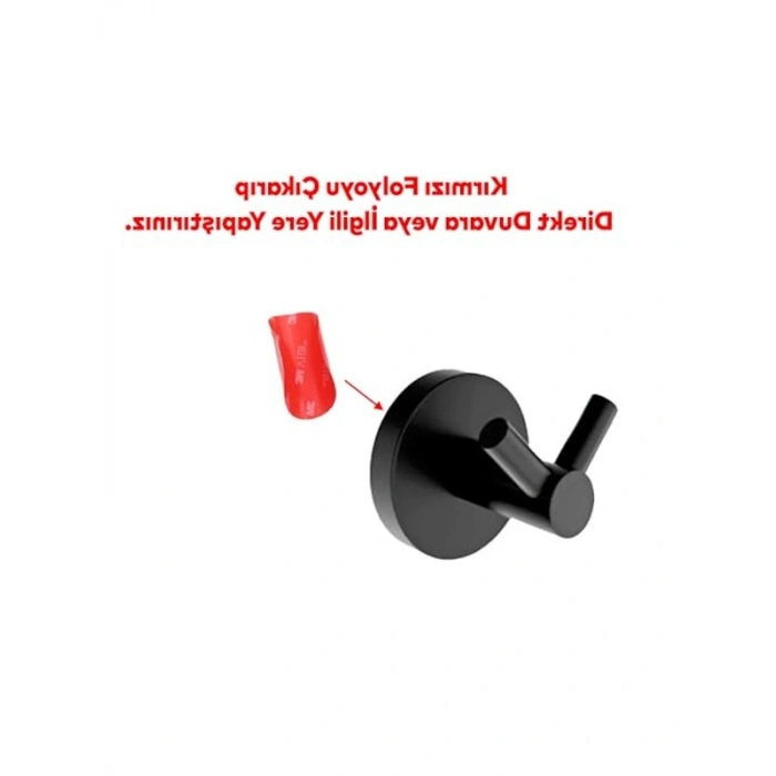 Yapışkanlı Metal Banyo Askılığı, Siyah, 2li Takım