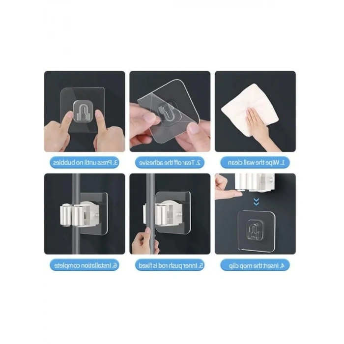 Yapışkanlı Pratik Mop Tutucu, 4 Adet, Beyaz Renk