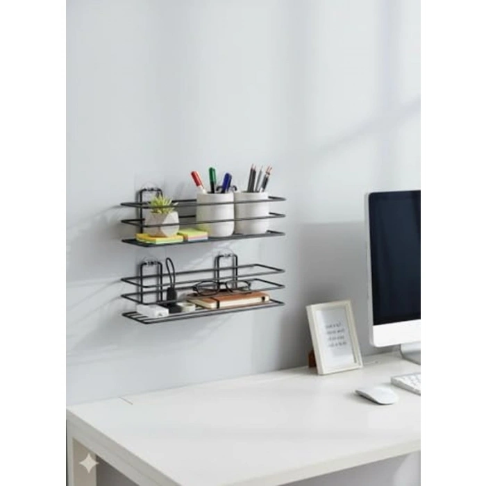 Yapışkanlı Siyah Banyo ve Mutfak Rafı, Su Geçirmez Duvardan Kolay Montaj