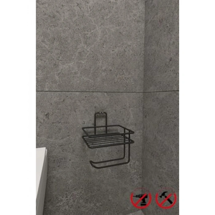 Yapışkanlı Tuvalet Kağıtlığı - Mat Siyah Metal Tasarım