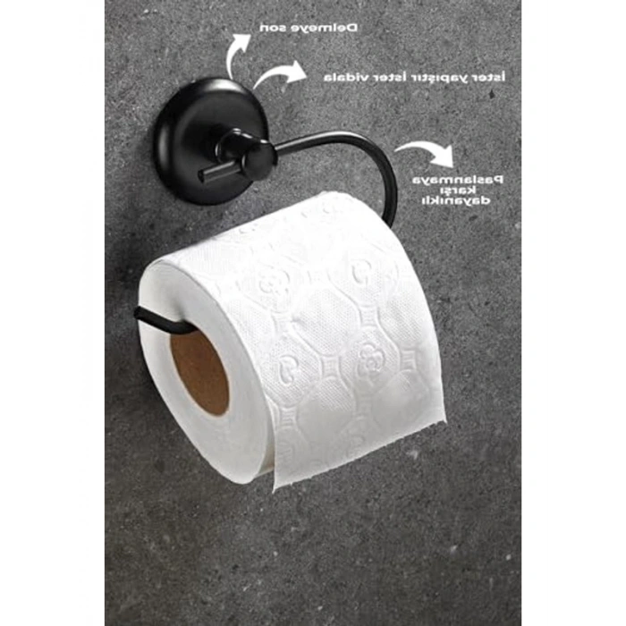 Yapışkanlı Tuvalet Kağıtlığı, Siyah, Pratik Askı