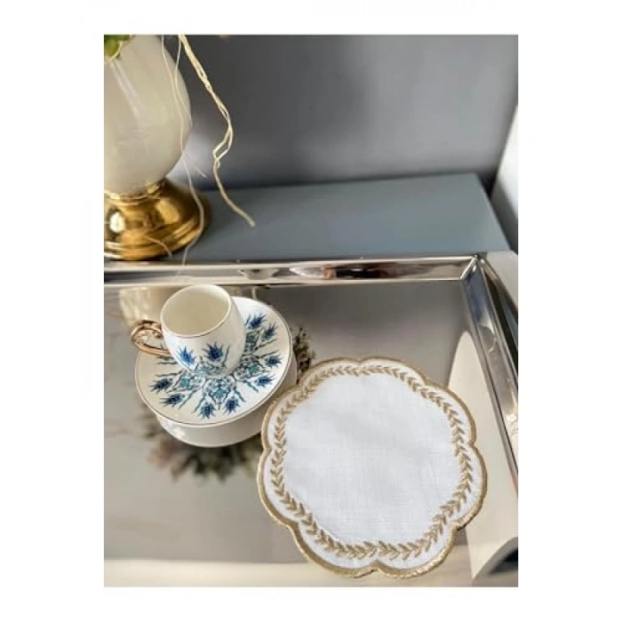 Yaprak Desenli Altın Renkli Kokteyl Peçetesi