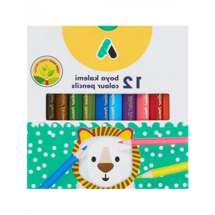 Yarım Boy Boya Kalemi, 12 Renk, Ergonomik Tasarım