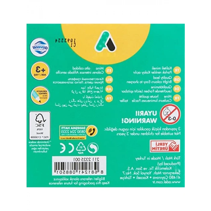 Yarım Boy Boya Kalemi, 12 Renk, Ergonomik Tasarım