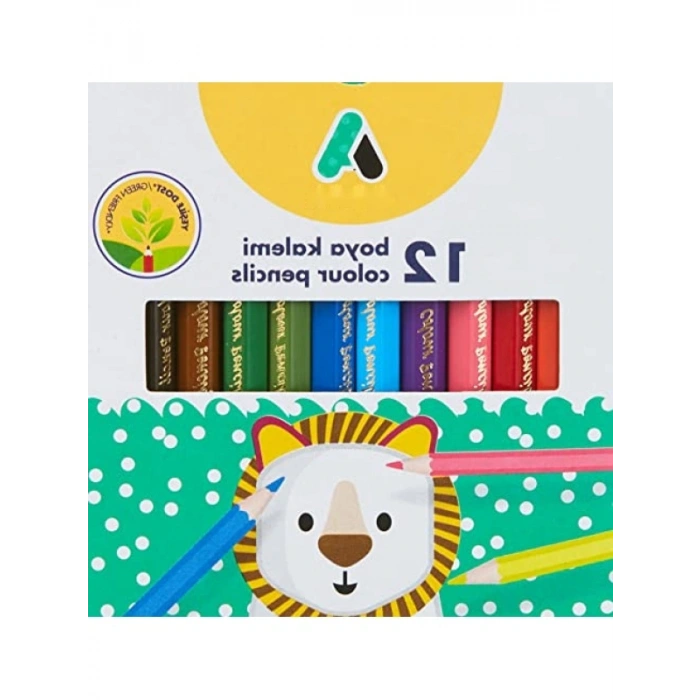 Yarım Boy Boya Kalemi, 12 Renk, Ergonomik Tasarım