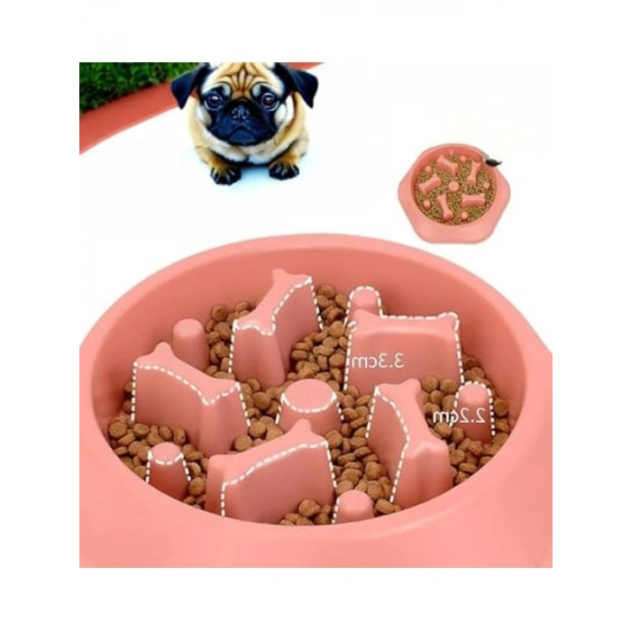 Yavaş besleyici köpek mama kabı, pembe, obezite önleyici