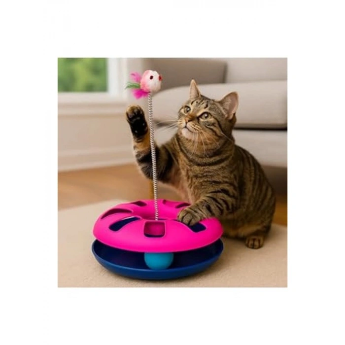 Yaylı Fareli Kedi Çember Oyuncağı Eğlenceli Oyun Aracı