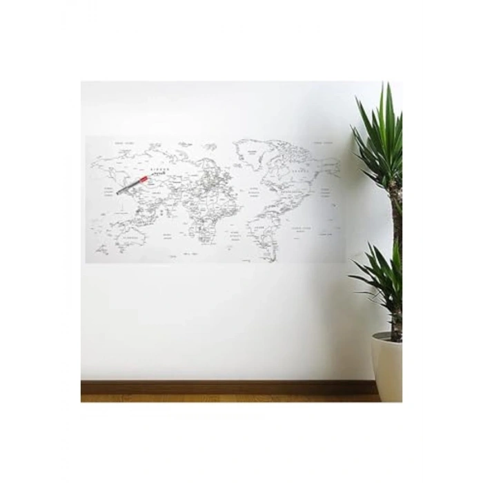 Yazılabilir Dünya Haritası Manyetik Duvar Stickerı 110 X 56 Cm
