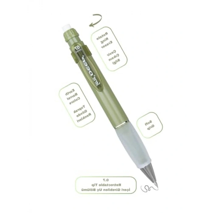 Yedekli Kalem Seti | 07MM Yaprak Yeşili, Gizlenebilir Uç