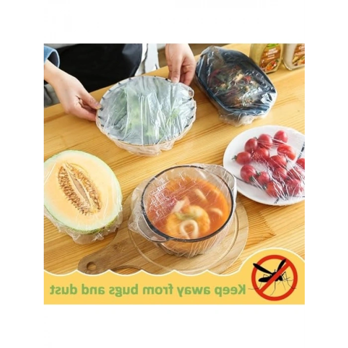 Yeniden Kullanılabilir Elastik Plastik Kase Kapakları - 100lü Set, Şeffaf