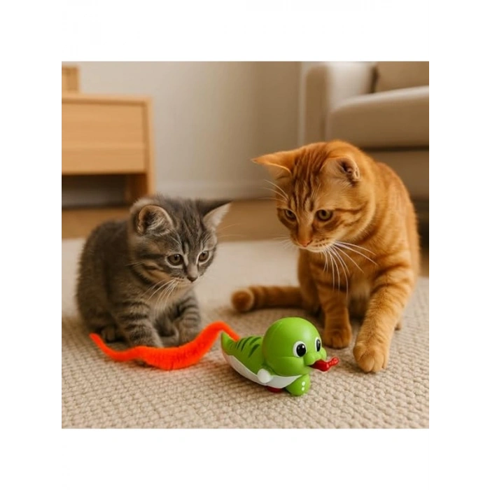 Yeşil Kurmalı Salyangoz Kedi Oyuncağı, Hareketli Tüylü Kuyruk