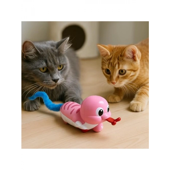 Yeşil Kurmalı Salyangoz Kedi Oyuncağı, Hareketli Tüylü Kuyruk