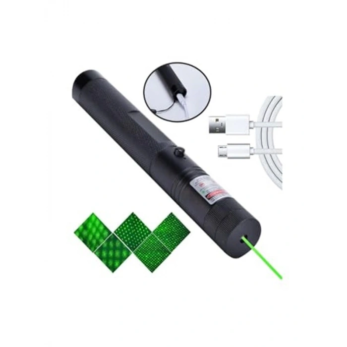 Yeşil Lazer İşaretçi, 5 Km Menzilli, USB Şarjlı