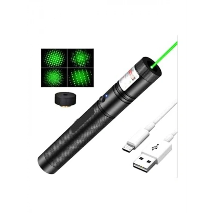 Yeşil Lazer İşaretçi, 5 Km Menzilli, USB Şarjlı