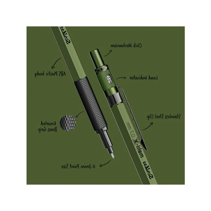 Yeşil Silgili Versatil Kalem, 0.7 mm Uç ile Yazım Konforu Sağlar