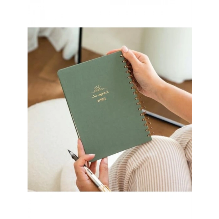 Yeşil Spiralli Keten Noktalı Not Defteri (A5)
