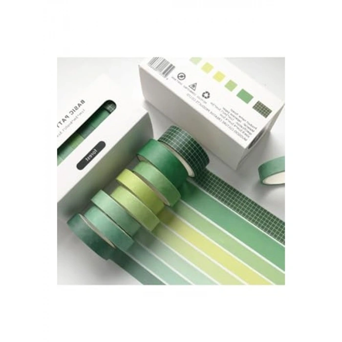 Yeşil Temalı 7 Renkli Washi Bant, Sticky Note Seti