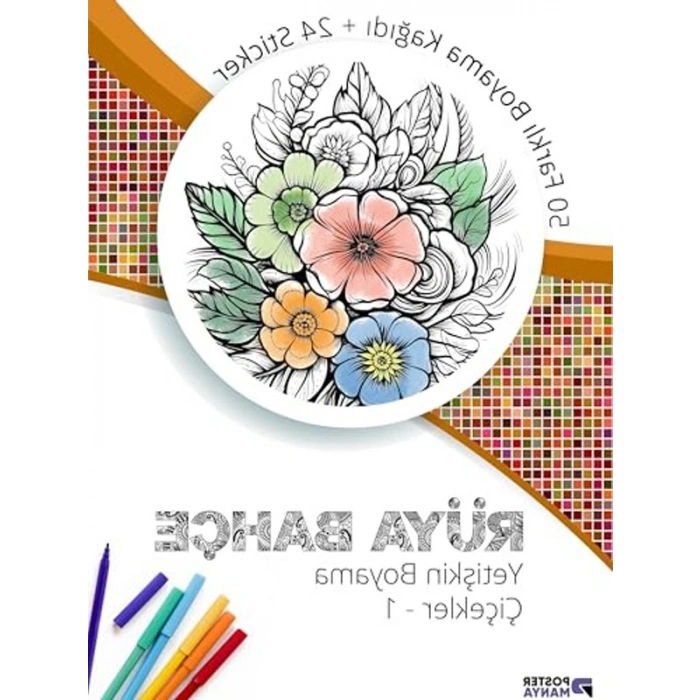 Yetişkinler için Mandala Boyama Kitabı, Renkli Çiçekler