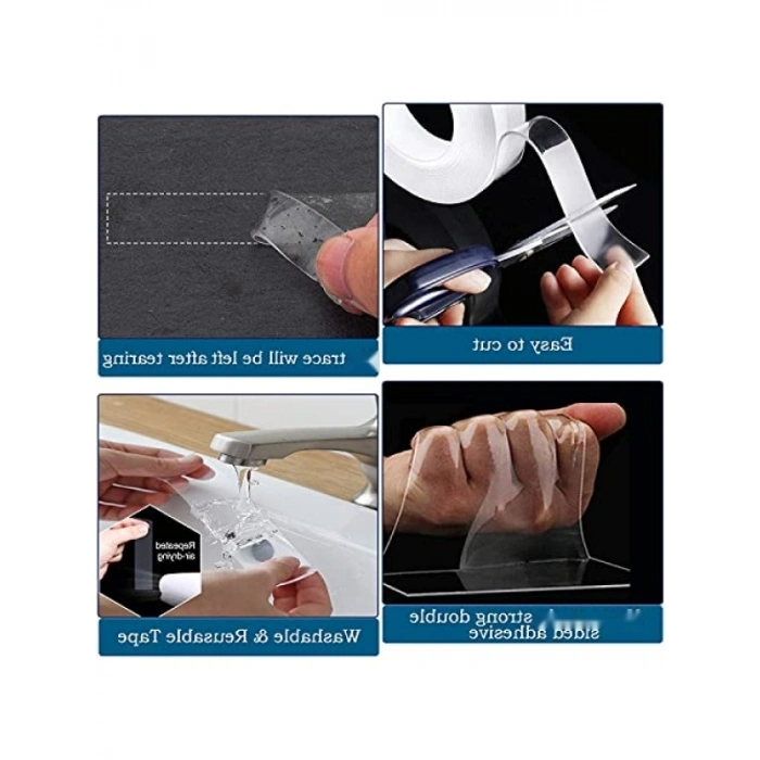 Yıkanabilir Çift Taraflı Nano Bant - 5M Uzunluk, Güçlü Yapışma