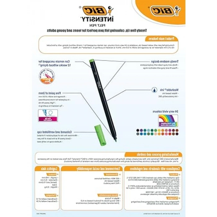 Yıkanabilir Keçeli Kalem Seti - 24 Canlı Renk, Karton Kutuda