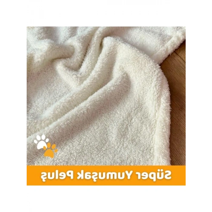 Yıkanabilir Kedi Köpek Battaniyesi, Premium Peluş, Krem Renk, 80x100