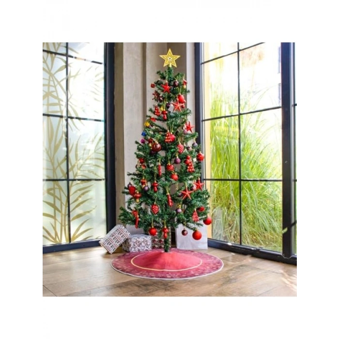 Yılbaşı Ağacı Halısı, 80x80 cm, Bordo Kadife Tasarım