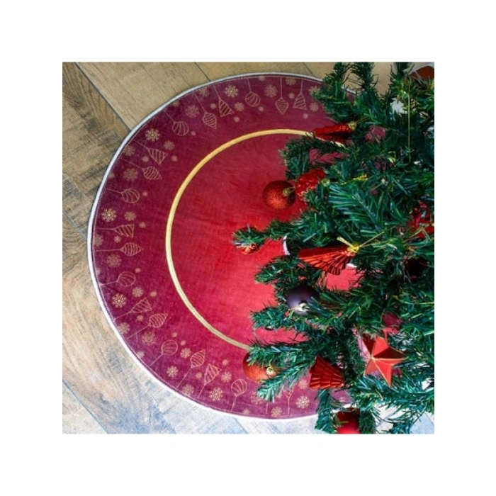 Yılbaşı Ağacı Halısı, 80x80 cm, Bordo Kadife Tasarım