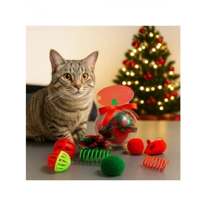 Yılbaşı Temalı 8 Parça Kedi Oyuncak Seti